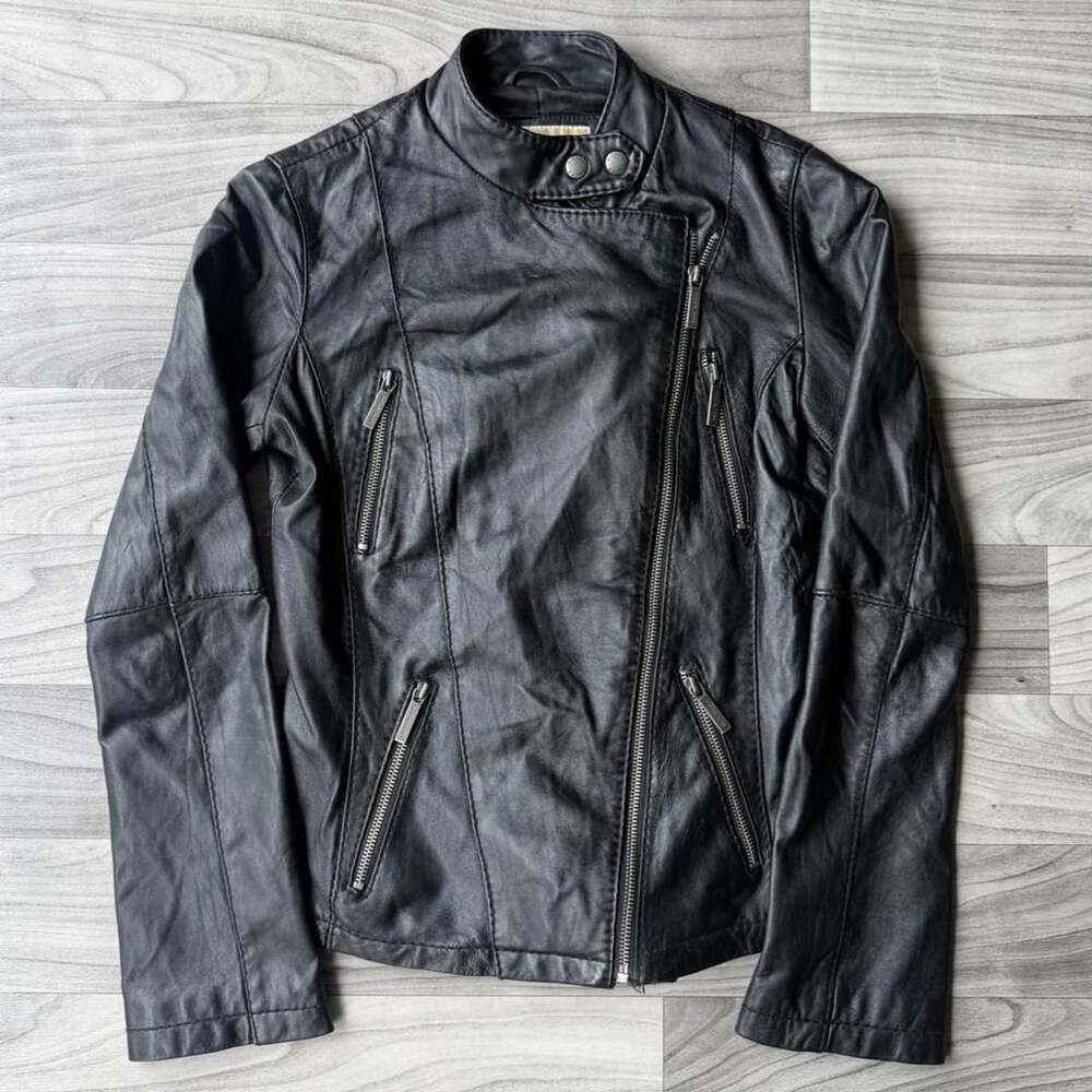 MICHAEL Michael Kors Leather Biker Jacket Size XS/XP Black Asymmetric